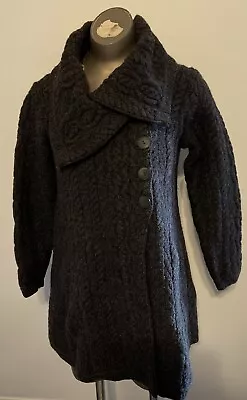 Inis Crafts Ireland Merino Wool Sweater Coat M Medium Women’s Gray Fisherman • $39.99