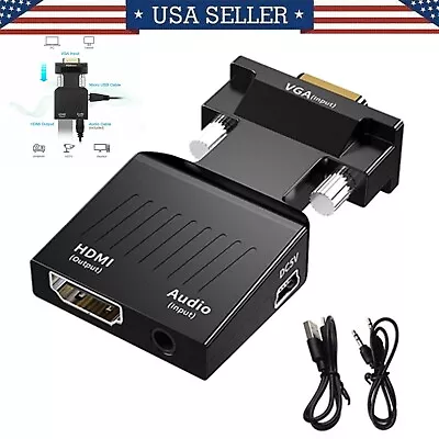 VGA To HDMI Adapter Full HD 1080P Audio &Video Converter Laptop PC To TV HDTV AV • $4.95