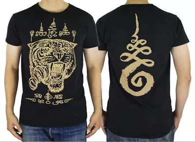 WORK Tiger Muay Thai T-Shirt Men Yantra Tattoo Talisman Amulet KickBoxing WK110 • $21.84