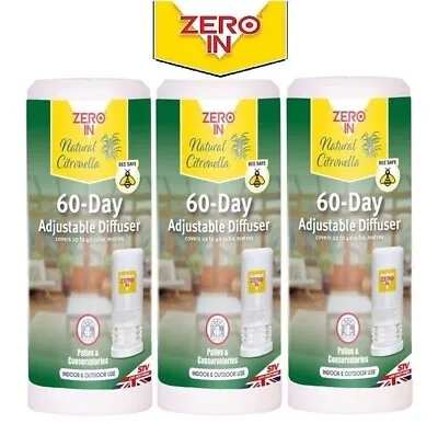 3 X Zero In 60 Day Citronella Diffusers Portable Fly Insect Killer Repellent • £9.95