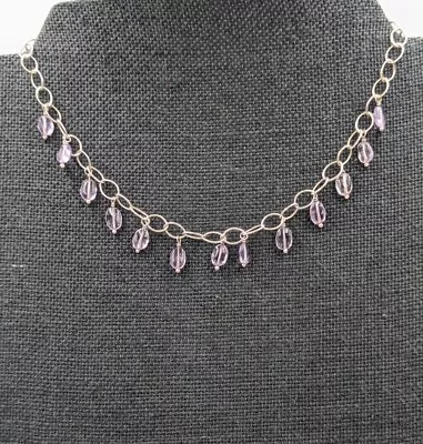 Vintage Sterling Silver Amethyst Beads 15  Oval Chain 925 Choker Necklace • $33.99