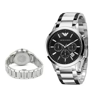 New Emporio Armani Mens Watch Stainless Steel Ar2434 Silver & Black Dial Genuine • £74.99