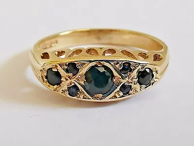 9ct 375 Yellow GOLD DEEP BLUE SAPPHIRE SEVEN STONE RING Fancy Boat Setting • $155.57