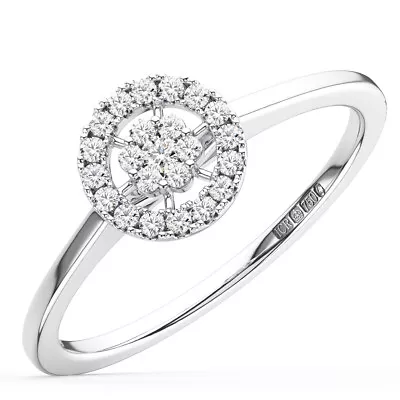 0.15 Ct Cluster Set Round Brilliant Cut Diamond Engagement Ring 9K White Gold • £222.56