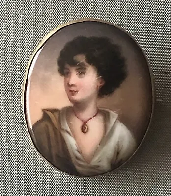 Antique Victorian Hand Painted Porcelain Brooch Portrait Of A Young Boy • £29.99