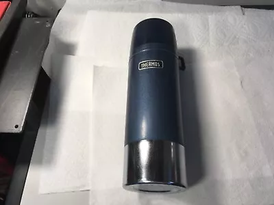 Vintage Thermos Vacuum Bottle Model 2480 1 LT Stainless Steel Blue • $22