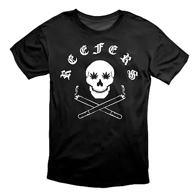 Reefers Gothic Style Cannabis Skull T Shirt Black • £18.49