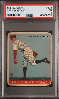 1933 Goudey #138 Herb Pennock PSA 1 RC Rookie Yankees  (8650) • $129