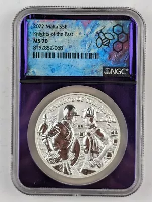 2022 Malta Knights Of The Past 1oz .9999 Silver - NGC MS70 Exclusive Purple Core • $125