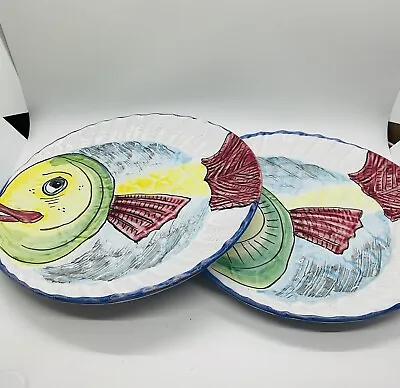 Ceramiche Desuir Vietri  Bright & Colorful Hand Painted Fish Plates ITALY 2 SET • $20