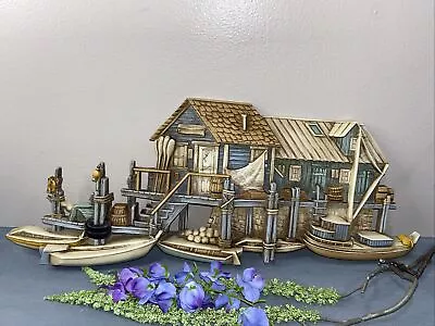 Vtg 1977 Burwood Products Co #1505 Fishing Village Wharf Wall Hanging Decor 3D • $38.88