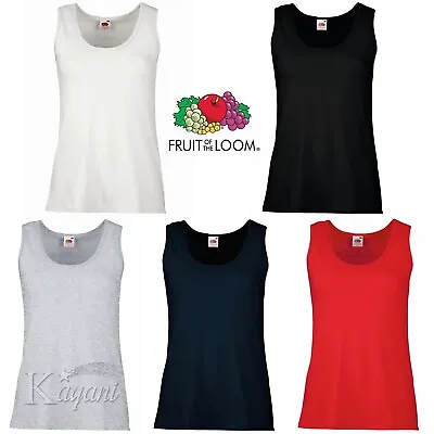 Plain Ladies Women VEST TOP Tank FRUIT OF THE LOOM 100% Cotton Girls Top Vest • £4.99