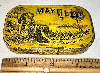Antique Jg Flint May Queen Tobacco Flat Pocket Tin Litho Can Milwaukee Wi Early • $12.50