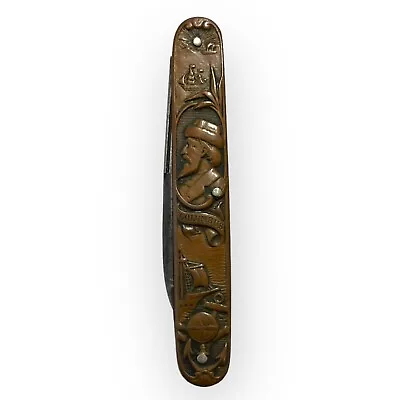 Antique Original H Boker & Co Carved Steel  Pocketknife Christopher Columbus • $189.90