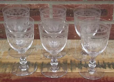 VINTAGE Pall Mall LADY HAMILTON Style 6  CLARET Wine GLASSES Needle Etched SIX • £39.99