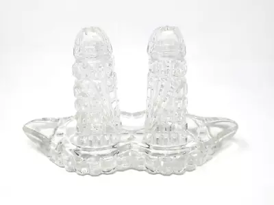 Vintage Glass Salt And Pepper Shakers Set With Base Plate - Classic Elegance • $20