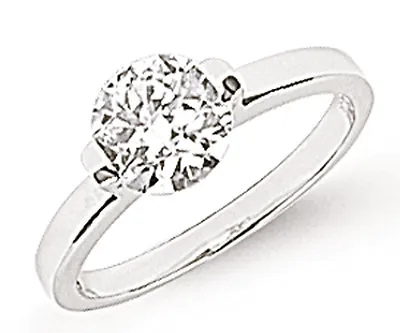 Tension Set Solitaire Ring Sterling Silver Engagement Ring Platinum Plated • $70.98