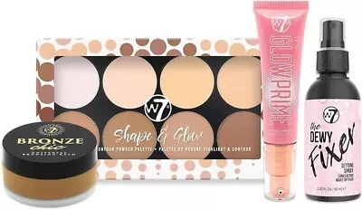 W7 MakeUp Set The Fixer Glow 4pcs Brown Contour Setting Spray Primer Make-Up New • £10