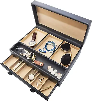 Mens Valet Tray Mens Jewelry Box Night Stand Organizers And Black & Beige • $44.54