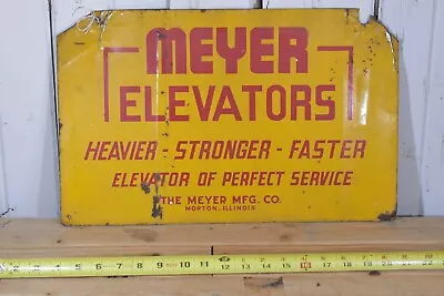 VINTAGE MEYER ELEVATORS ORIGINAL METAL SIGN MORTON ILLINOIS 12 X 19 • $125