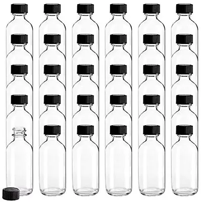 30 Pack 2 Oz Small Clear Glass Bottles Boston Round Sample Bottles With Black P • $30.50