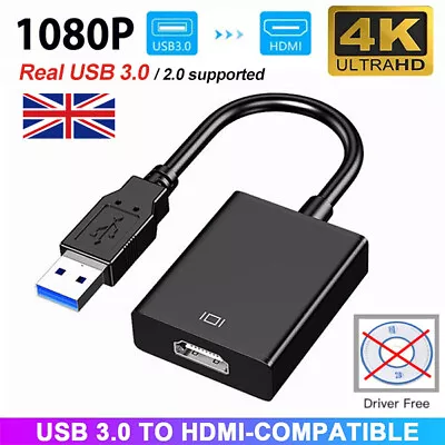 USB 3.0 To HDMI Audio Video Adaptor Converter Cable For PC HDTV 1080P Driver-fre • £8.99