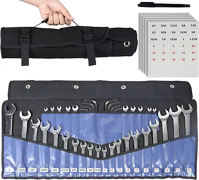 Wrench Roll Up Pouch Bag 30 Pocket Tool Organizer Holder W/ SAE & Metric Labels • $29.99