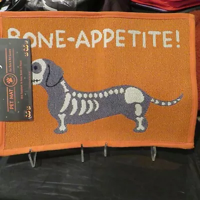 Dachshund  Bone Appetite! Halloween Skeleton Orange Dog Pet Food Water Mat NEW • $19.99
