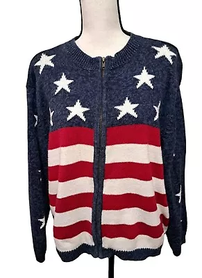 Heirloom Collectibles Flag Sweater Zip Up Red White Blue Stars Stripes Size XL • $19.95