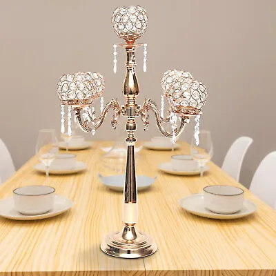 $72 • Buy 5 Arm Glass Crystal Candelabra Wedding Table Centerpiece Votive Candle Holder
