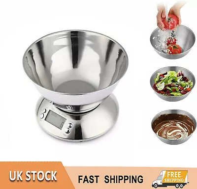 5kg Digital Electronic Kitchen Scales With Stainless Steel Bowl & LCD Display • £17.49