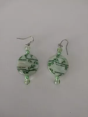 Mother Of Pearl Beads Hand-painted Bamboo Earrings Green • $12.36