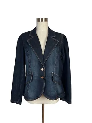 V Cristina Dark Wash Blue Jean Jacket Multicolor Rhinestone Cross Size Large • $19.99