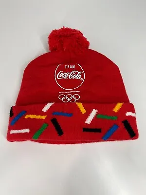 Team Coca Cola Coke Beanie Winter Hat Knit Olympic Red One Size Fit Most Pom Pom • £8.09