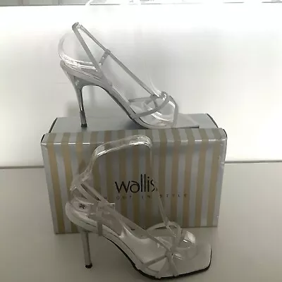 Wallis Silver Satin Strappy Mirrored Stiletto Heels Wedding/Prom Shoes UK3 EU36 • £9.99