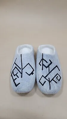 Men's Felt Slippers Gray 100% Sheep Wool Kazakh Pattern Comfy US Sizes 7-11 • $39.99