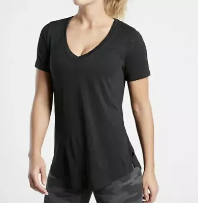 ATHLETA Breezy Scoop V Tee Top Black  Women Size S P New • $9.99