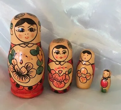 4 VTG Nestling Dolls Babushka Matrioschka Hand Painted Russian Soviet Era Toy • $32