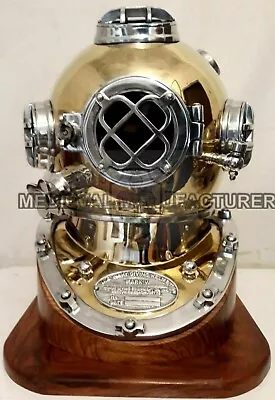 Brass Vintage Style Mark V Full Size Steel Diving Divers Helmet W/ Wooden Base • $214.20