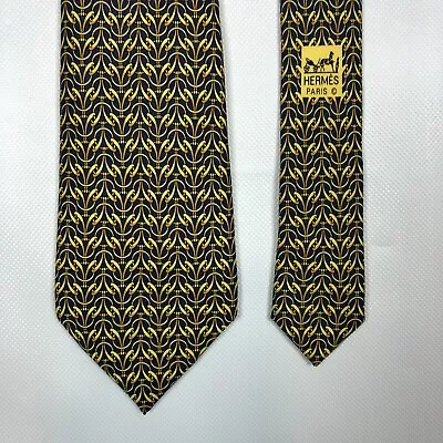 Hermes Silk Tie Chain Hoop France Graphic Pattern 7759 3.5  Wide • $39.08