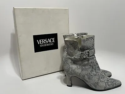 Vtg Gianni Versace Gray Snakeskin Boots 36 • $200