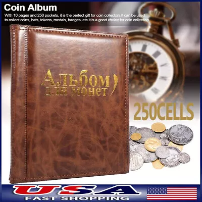 250 Pockets Coin Holder Album 10 Pages Coin Book For Medals Coins Collector • $12.99