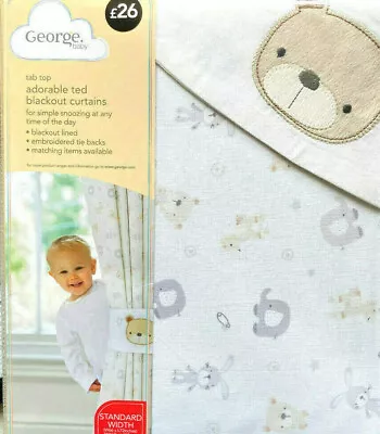 Adorable Ted Blackout Kids Childrens Curtains Embroiderd Tie Back George Asda  • £16.92