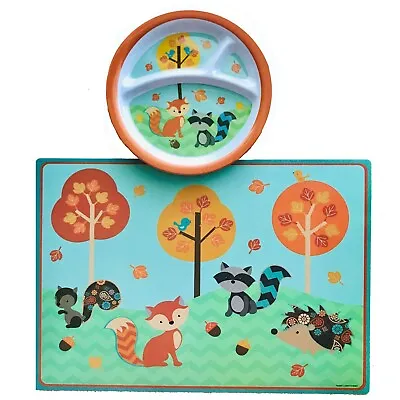 Woodland Animals Fall Child Placemat & Food Plate Set Fox Squirrel Thanksgiving • £7.71