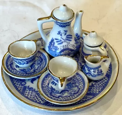 Miniature Dollhouse Tea Set For 2 Blue Willow  -free Ship • $24.99