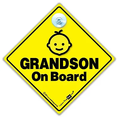 £4.49 • Buy Grandson On Board Car Sign, Suction Cup Baby On Board Sign For Grandchildren