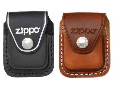 ZIPPO Lighter Pouch Case With Clip Belt Loop Brown Black Genuine Leather • £16.99