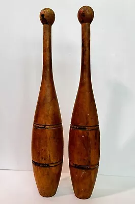 Antique Pair Of Wooden Juggling Pins 2lb Indian Exercise Circus Carnival 18.5  • $79.95