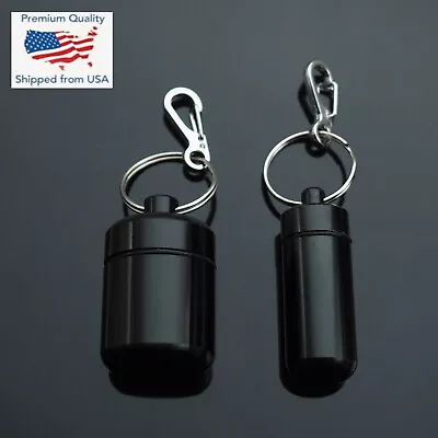 2pcs Set Waterproof Aluminum Pill Container Capsule Bottle Keychain Clip - Black • $8.49