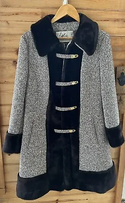 Vintage 60’s Juli De Roma Tweed Faux Fur Wool Quilted Silky Lining Brown Medium • $39.95